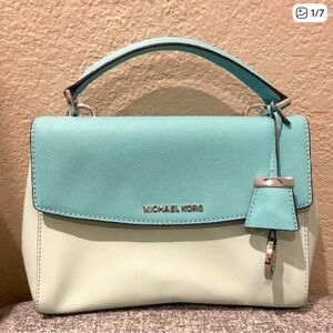 Michael Kors Aqua and Cream Satchel